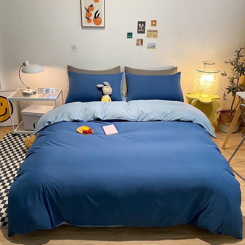 Četverodijelni set posteljine s jednofarbnom navlakom za pokrivač, opran pamuk, reaktivno bojanje, 800–1000 g, za sve sezone, zimsko izdanje 2025