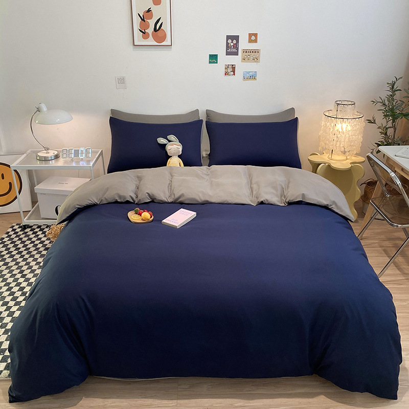 Četverodijelni set posteljine s jednofarbnom navlakom za pokrivač, opran pamuk, reaktivno bojanje, 800–1000 g, za sve sezone, zimsko izdanje 2025