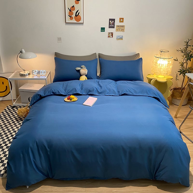 Četverodijelni set posteljine s jednofarbnom navlakom za pokrivač, opran pamuk, reaktivno bojanje, 800–1000 g, za sve sezone, zimsko izdanje 2025