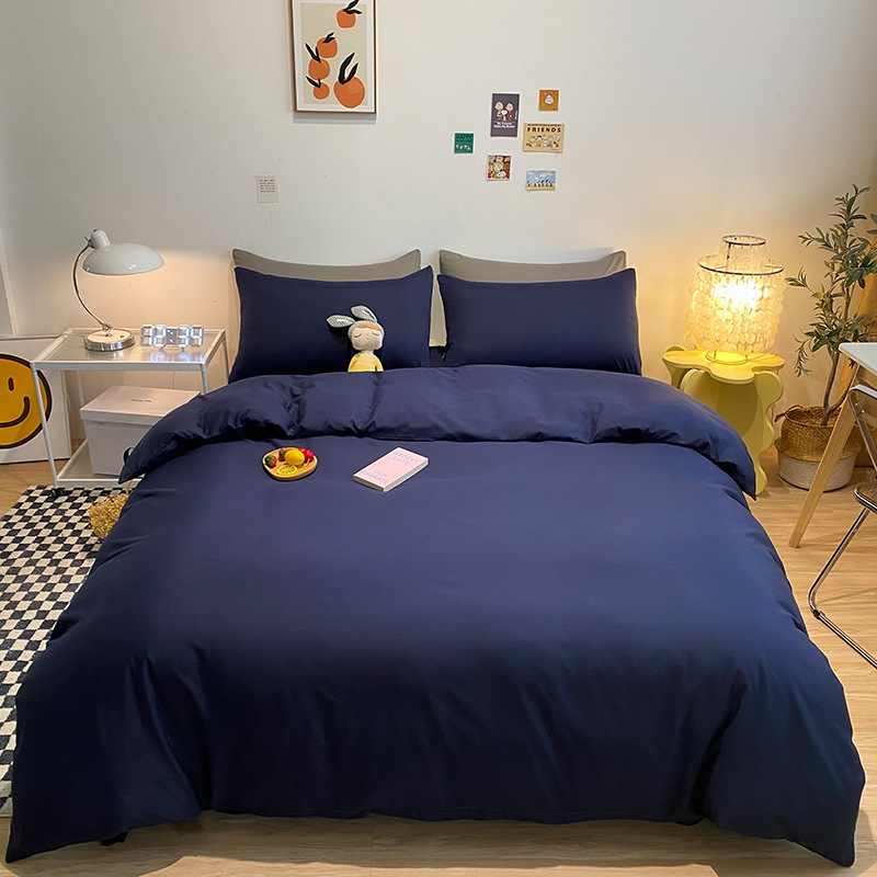 Četverodijelni set posteljine s jednofarbnom navlakom za pokrivač, opran pamuk, reaktivno bojanje, 800–1000 g, za sve sezone, zimsko izdanje 2025