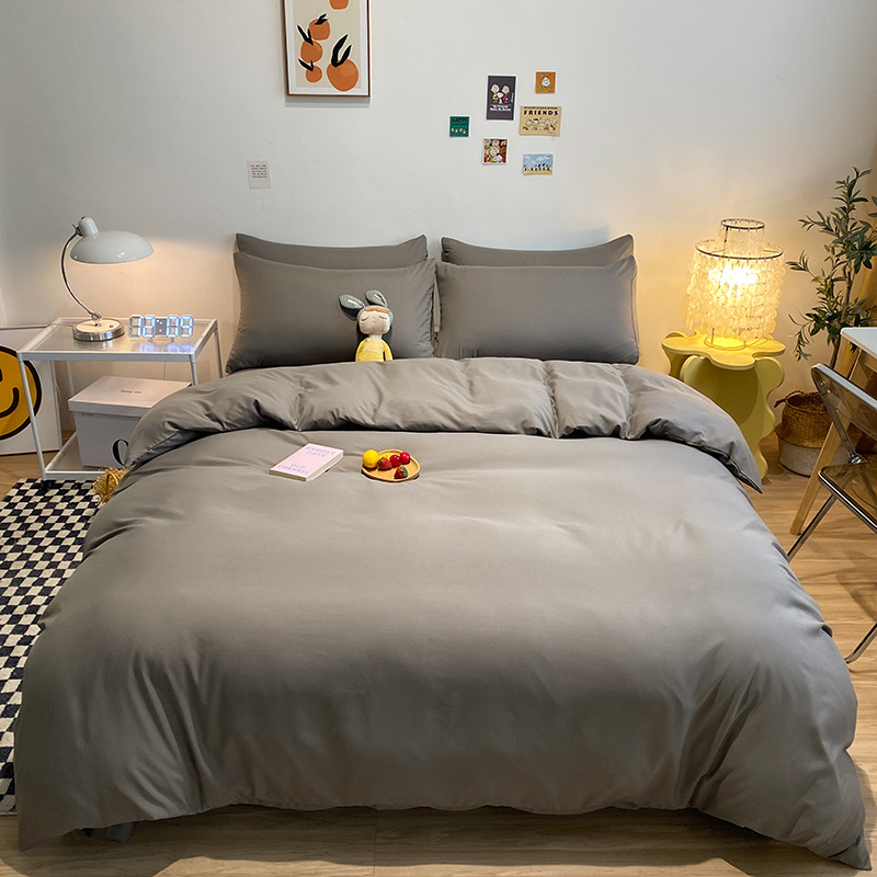 Četverodijelni set posteljine s jednofarbnom navlakom za pokrivač, opran pamuk, reaktivno bojanje, 800–1000 g, za sve sezone, zimsko izdanje 2025