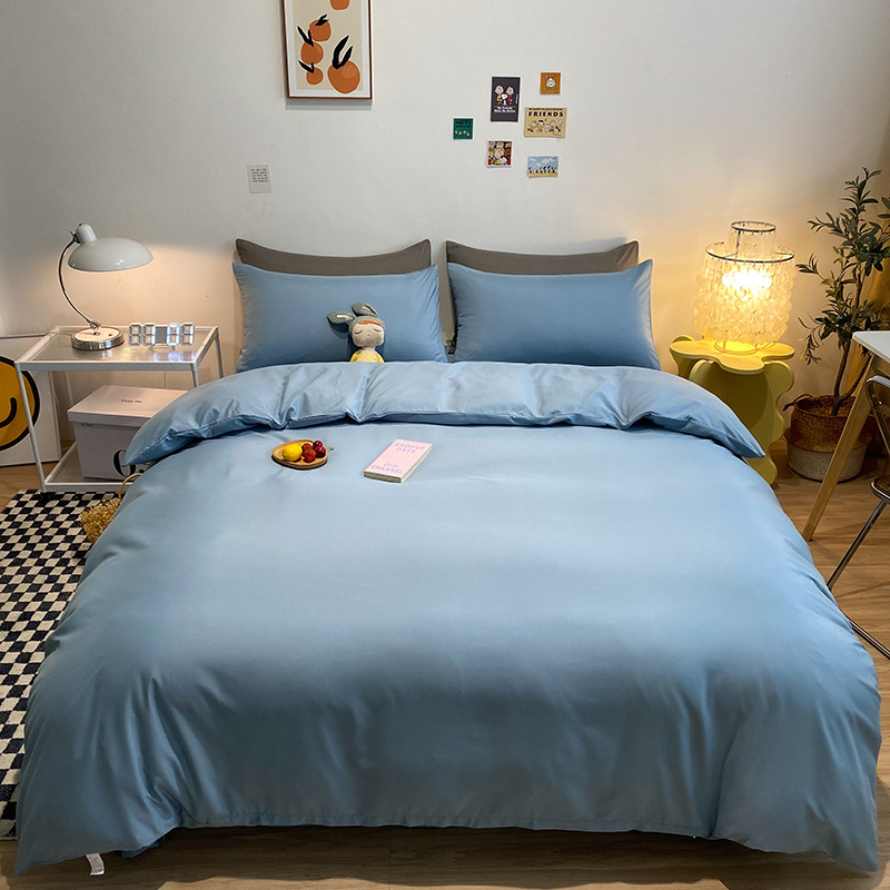 Četverodijelni set posteljine s jednofarbnom navlakom za pokrivač, opran pamuk, reaktivno bojanje, 800–1000 g, za sve sezone, zimsko izdanje 2025