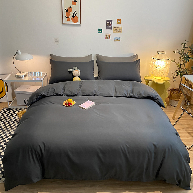 Četverodijelni set posteljine s jednofarbnom navlakom za pokrivač, opran pamuk, reaktivno bojanje, 800–1000 g, za sve sezone, zimsko izdanje 2025