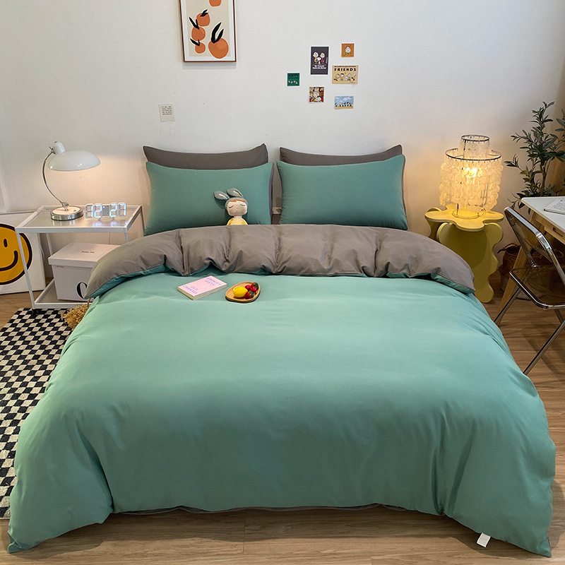 Četverodijelni set posteljine s jednofarbnom navlakom za pokrivač, opran pamuk, reaktivno bojanje, 800–1000 g, za sve sezone, zimsko izdanje 2025