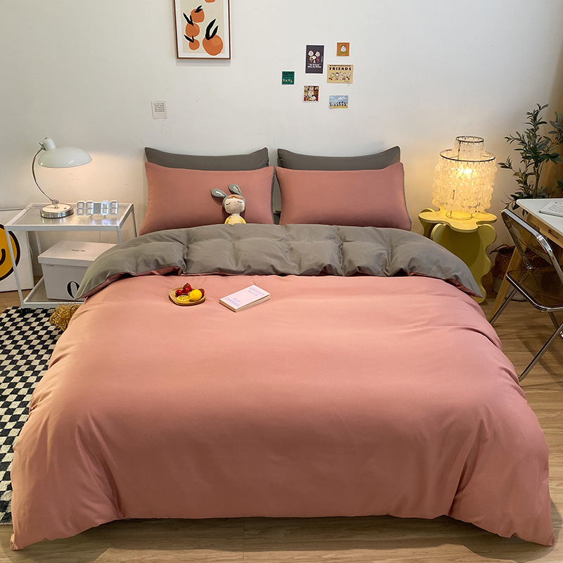 Četverodijelni set posteljine s jednofarbnom navlakom za pokrivač, opran pamuk, reaktivno bojanje, 800–1000 g, za sve sezone, zimsko izdanje 2025