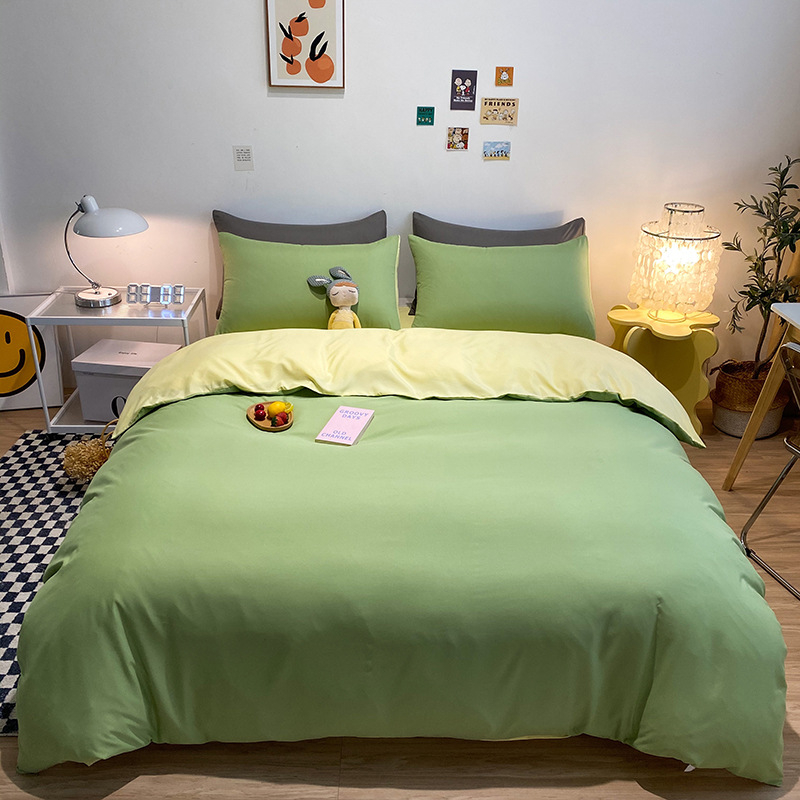 Četverodijelni set posteljine s jednofarbnom navlakom za pokrivač, opran pamuk, reaktivno bojanje, 800–1000 g, za sve sezone, zimsko izdanje 2025