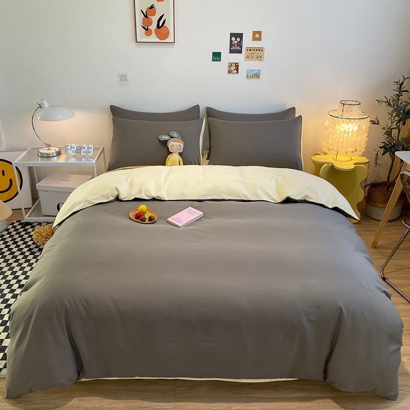Četverodijelni set posteljine s jednofarbnom navlakom za pokrivač, opran pamuk, reaktivno bojanje, 800–1000 g, za sve sezone, zimsko izdanje 2025