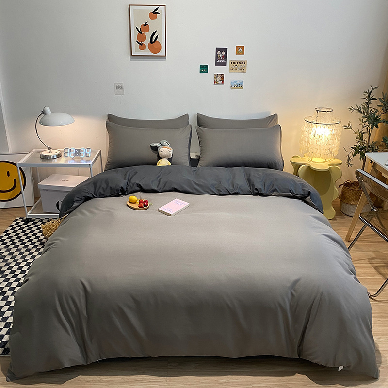 Četverodijelni set posteljine s jednofarbnom navlakom za pokrivač, opran pamuk, reaktivno bojanje, 800–1000 g, za sve sezone, zimsko izdanje 2025