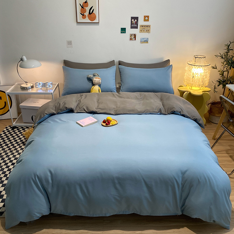 Četverodijelni set posteljine s jednofarbnom navlakom za pokrivač, opran pamuk, reaktivno bojanje, 800–1000 g, za sve sezone, zimsko izdanje 2025