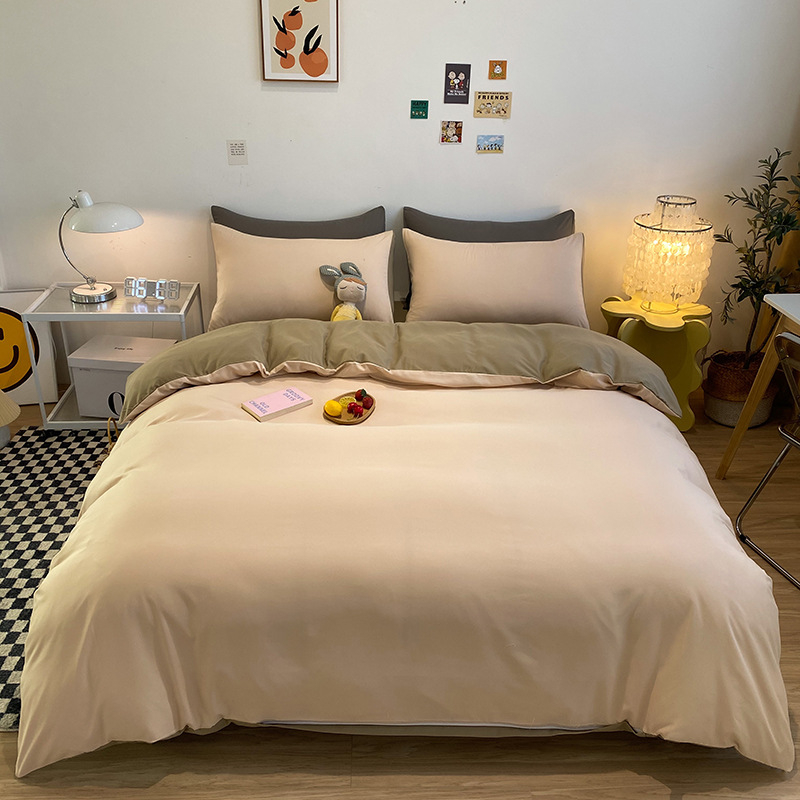 Četverodijelni set posteljine s jednofarbnom navlakom za pokrivač, opran pamuk, reaktivno bojanje, 800–1000 g, za sve sezone, zimsko izdanje 2025