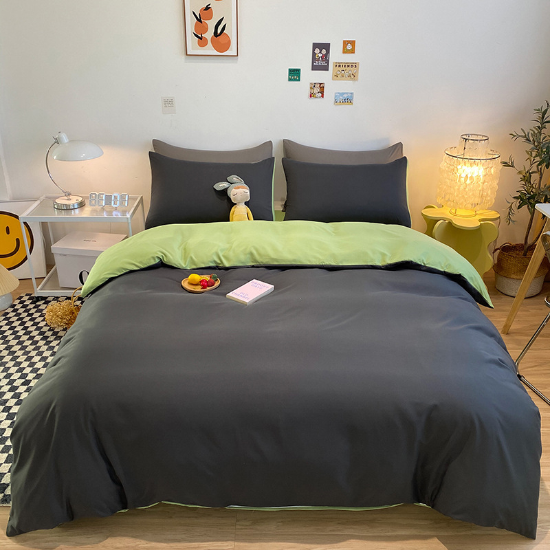 Četverodijelni set posteljine s jednofarbnom navlakom za pokrivač, opran pamuk, reaktivno bojanje, 800–1000 g, za sve sezone, zimsko izdanje 2025