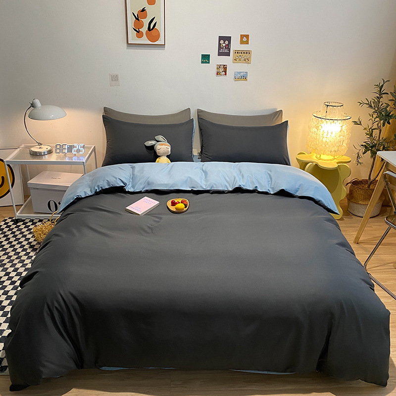 Četverodijelni set posteljine s jednofarbnom navlakom za pokrivač, opran pamuk, reaktivno bojanje, 800–1000 g, za sve sezone, zimsko izdanje 2025