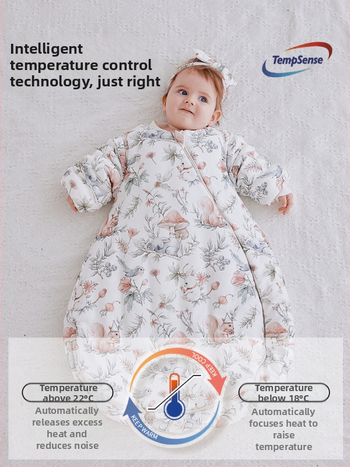 Dječja vreća za spavanje, debela, oblačni stil, vanjski materijal 95% pamuk, podstava 95% pamuk, punilo kemijska vlakna, odvojivi rukavi, karikaturni uzorak, antibakterijski i regulira temperaturu