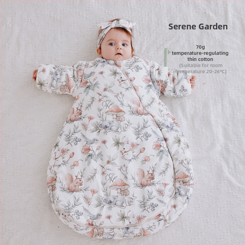 Dječja vreća za spavanje, debela, oblačni stil, vanjski materijal 95% pamuk, podstava 95% pamuk, punilo kemijska vlakna, odvojivi rukavi, karikaturni uzorak, antibakterijski i regulira temperaturu