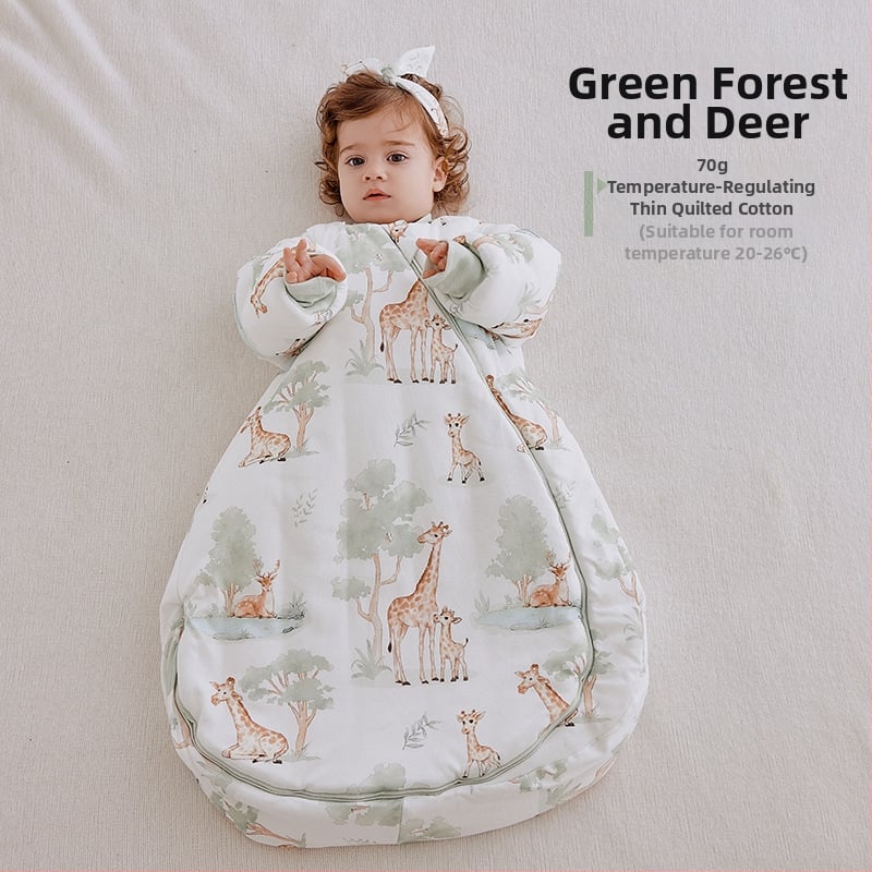 Dječja vreća za spavanje, debela, oblačni stil, vanjski materijal 95% pamuk, podstava 95% pamuk, punilo kemijska vlakna, odvojivi rukavi, karikaturni uzorak, antibakterijski i regulira temperaturu