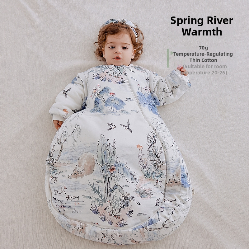Dječja vreća za spavanje, debela, oblačni stil, vanjski materijal 95% pamuk, podstava 95% pamuk, punilo kemijska vlakna, odvojivi rukavi, karikaturni uzorak, antibakterijski i regulira temperaturu