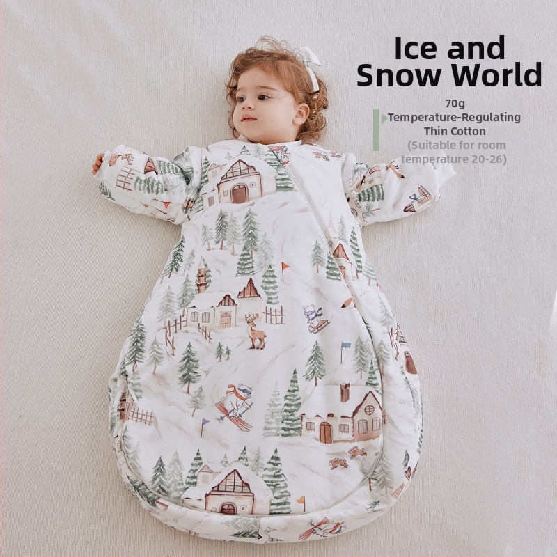 Dječja vreća za spavanje, debela, oblačni stil, vanjski materijal 95% pamuk, podstava 95% pamuk, punilo kemijska vlakna, odvojivi rukavi, karikaturni uzorak, antibakterijski i regulira temperaturu