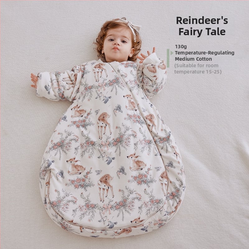 Dječja vreća za spavanje, debela, oblačni stil, vanjski materijal 95% pamuk, podstava 95% pamuk, punilo kemijska vlakna, odvojivi rukavi, karikaturni uzorak, antibakterijski i regulira temperaturu