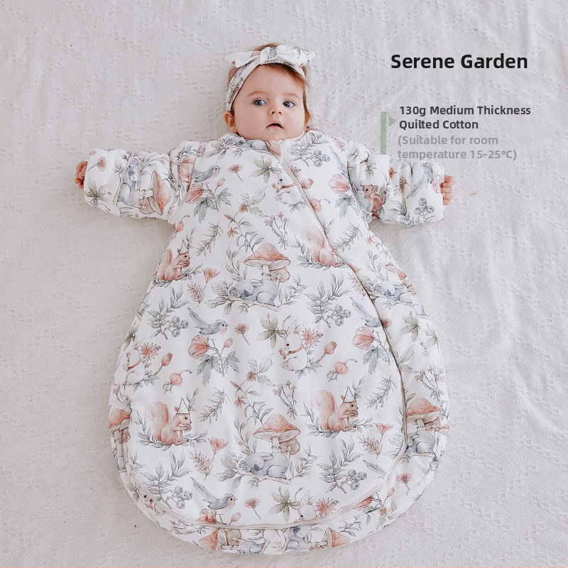 Dječja vreća za spavanje, debela, oblačni stil, vanjski materijal 95% pamuk, podstava 95% pamuk, punilo kemijska vlakna, odvojivi rukavi, karikaturni uzorak, antibakterijski i regulira temperaturu