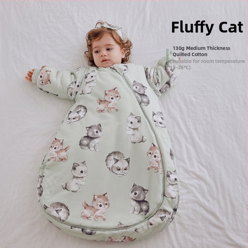 Dječja vreća za spavanje, debela, oblačni stil, vanjski materijal 95% pamuk, podstava 95% pamuk, punilo kemijska vlakna, odvojivi rukavi, karikaturni uzorak, antibakterijski i regulira temperaturu