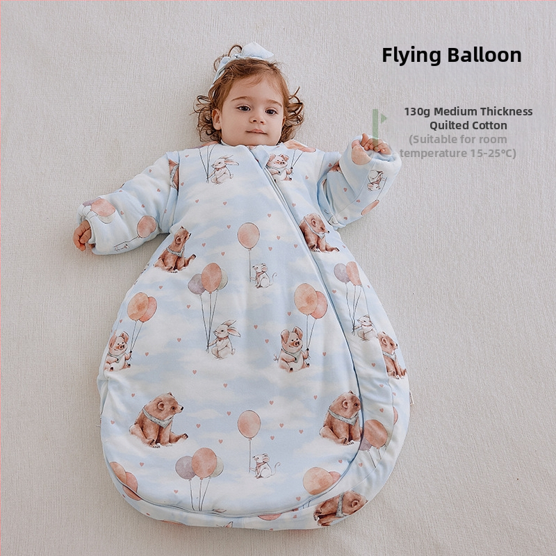 Dječja vreća za spavanje, debela, oblačni stil, vanjski materijal 95% pamuk, podstava 95% pamuk, punilo kemijska vlakna, odvojivi rukavi, karikaturni uzorak, antibakterijski i regulira temperaturu