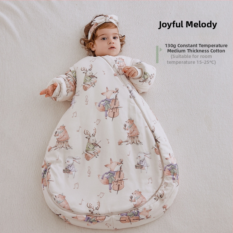 Dječja vreća za spavanje, debela, oblačni stil, vanjski materijal 95% pamuk, podstava 95% pamuk, punilo kemijska vlakna, odvojivi rukavi, karikaturni uzorak, antibakterijski i regulira temperaturu