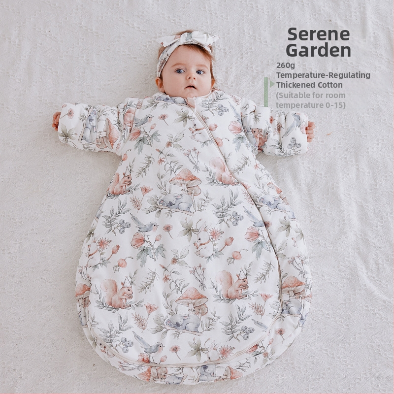 Dječja vreća za spavanje, debela, oblačni stil, vanjski materijal 95% pamuk, podstava 95% pamuk, punilo kemijska vlakna, odvojivi rukavi, karikaturni uzorak, antibakterijski i regulira temperaturu