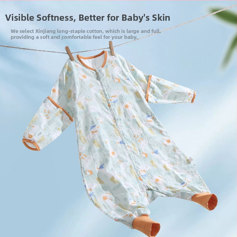 Kūdikio miego maišas iš marle su atskirtomis kojomis, visiems metų laikams, antibakterinis, drėgmę šalinantis, su nuimamomis rankovėmis