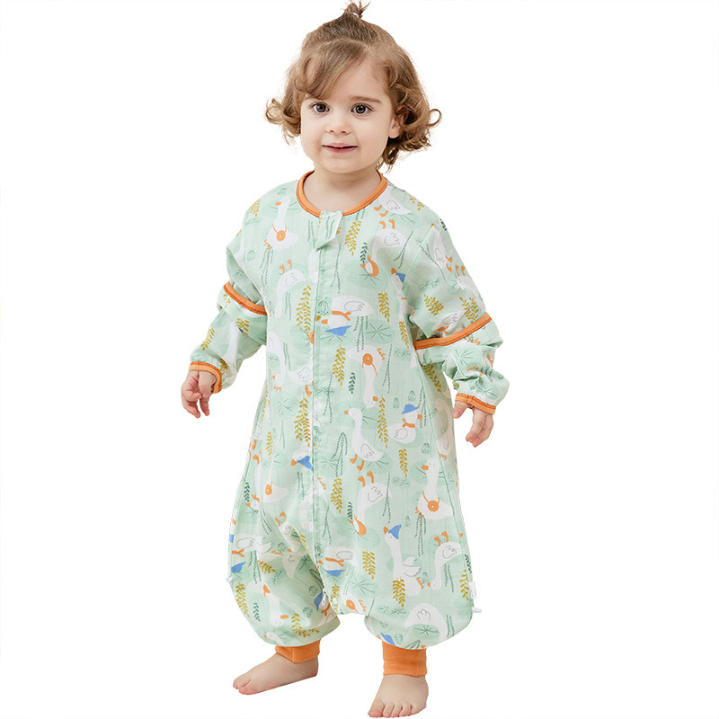 Kūdikio miego maišas iš marle su atskirtomis kojomis, visiems metų laikams, antibakterinis, drėgmę šalinantis, su nuimamomis rankovėmis