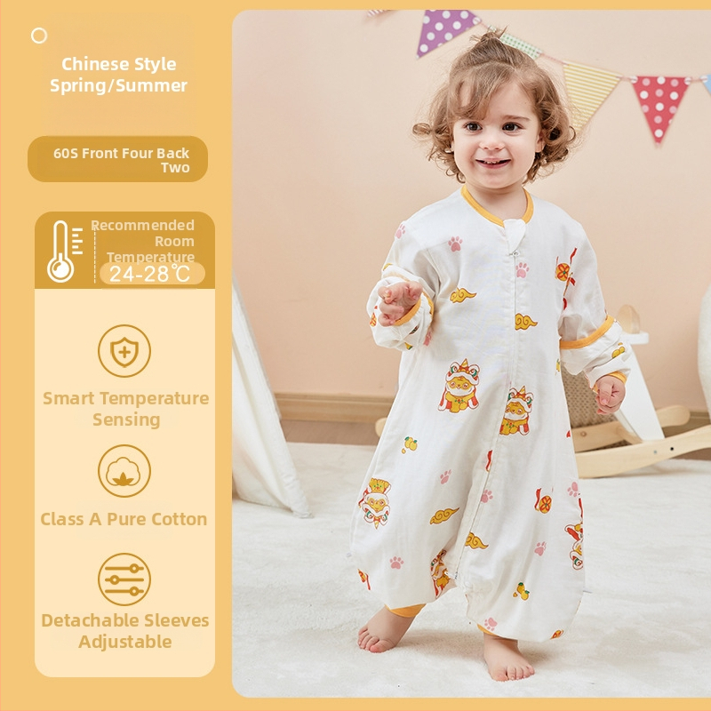 Kūdikio miego maišas iš marle su atskirtomis kojomis, visiems metų laikams, antibakterinis, drėgmę šalinantis, su nuimamomis rankovėmis