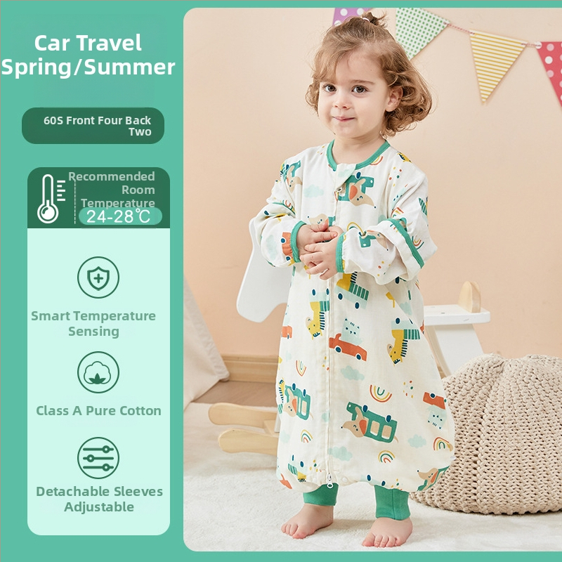 Kūdikio miego maišas iš marle su atskirtomis kojomis, visiems metų laikams, antibakterinis, drėgmę šalinantis, su nuimamomis rankovėmis