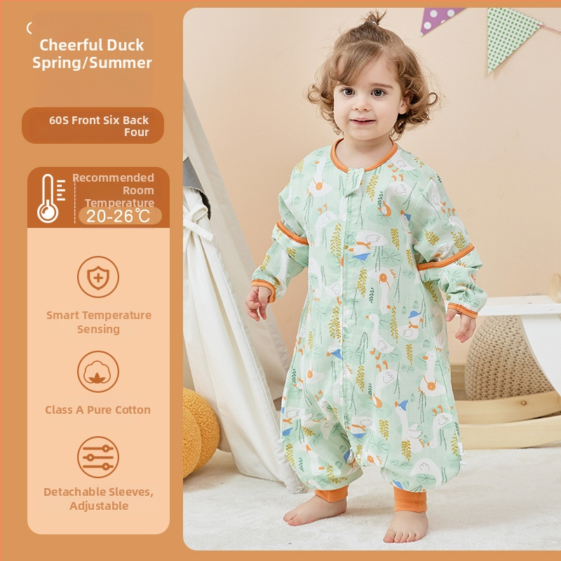 Kūdikio miego maišas iš marle su atskirtomis kojomis, visiems metų laikams, antibakterinis, drėgmę šalinantis, su nuimamomis rankovėmis