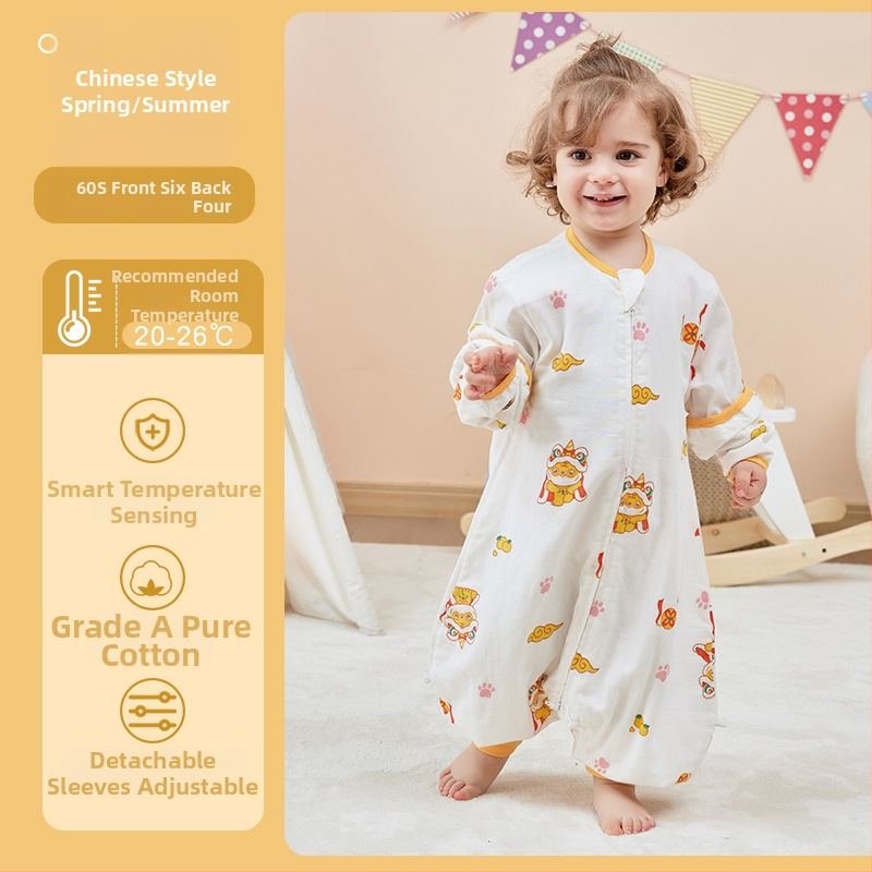 Kūdikio miego maišas iš marle su atskirtomis kojomis, visiems metų laikams, antibakterinis, drėgmę šalinantis, su nuimamomis rankovėmis