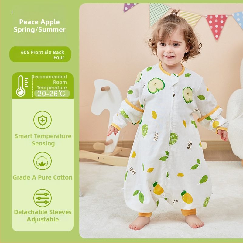 Kūdikio miego maišas iš marle su atskirtomis kojomis, visiems metų laikams, antibakterinis, drėgmę šalinantis, su nuimamomis rankovėmis