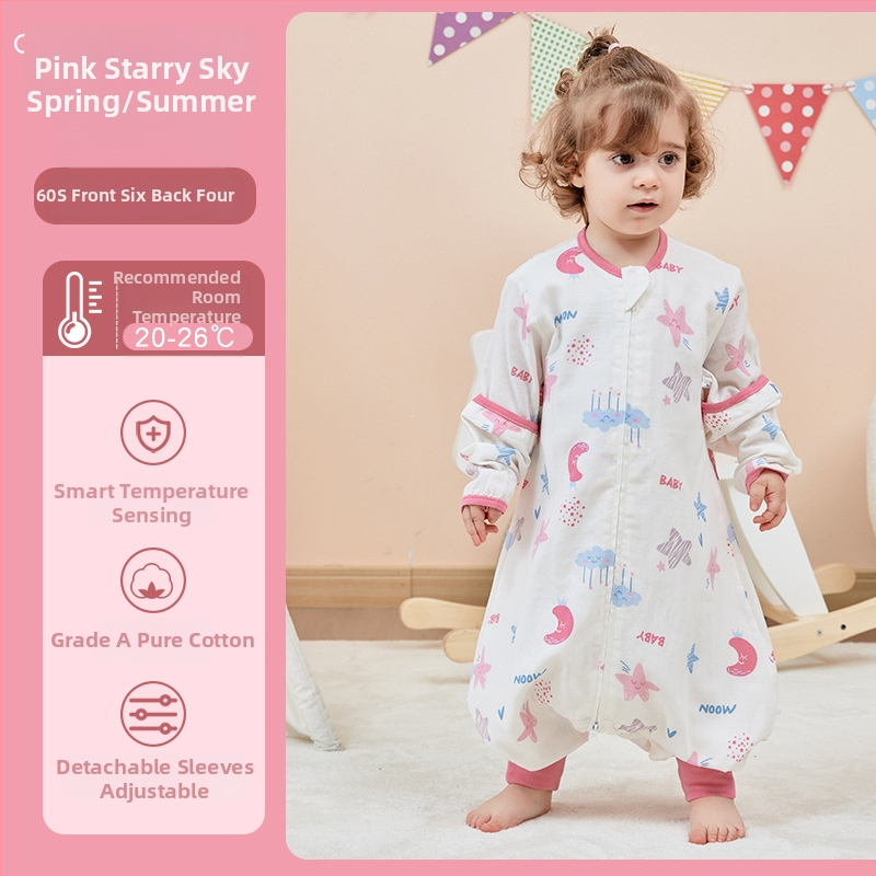 Kūdikio miego maišas iš marle su atskirtomis kojomis, visiems metų laikams, antibakterinis, drėgmę šalinantis, su nuimamomis rankovėmis