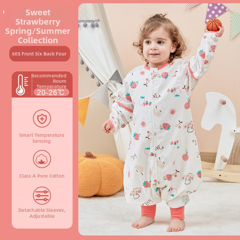 Kūdikio miego maišas iš marle su atskirtomis kojomis, visiems metų laikams, antibakterinis, drėgmę šalinantis, su nuimamomis rankovėmis