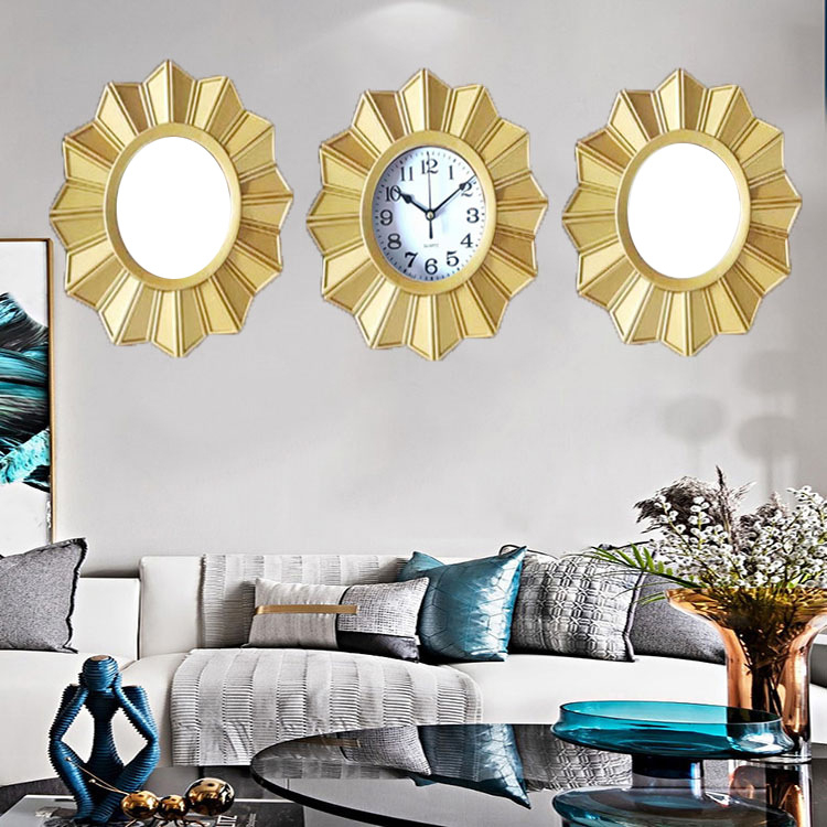 Zidni sat s kvarcnim pogonom Jun Xin (model 503A), kružni dizajn s trostranim ogledalom, PVC brojčanik, Plexiglass ogledalo, svjetsko vrijeme s 24-satnim indikatorom