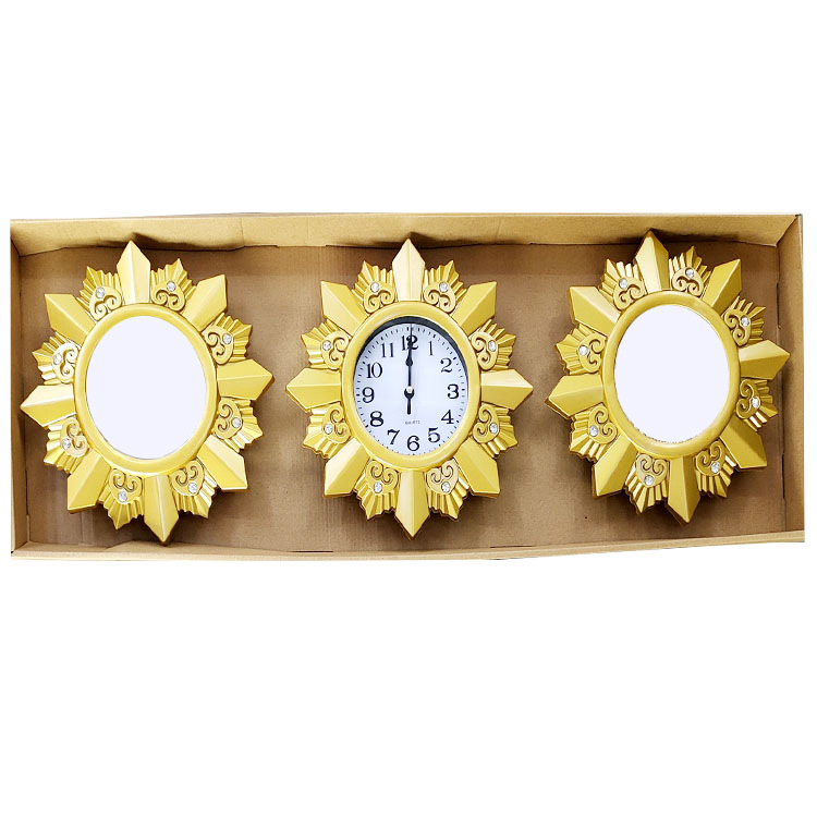 Zidni sat s kvarcnim pogonom Jun Xin (model 503A), kružni dizajn s trostranim ogledalom, PVC brojčanik, Plexiglass ogledalo, svjetsko vrijeme s 24-satnim indikatorom