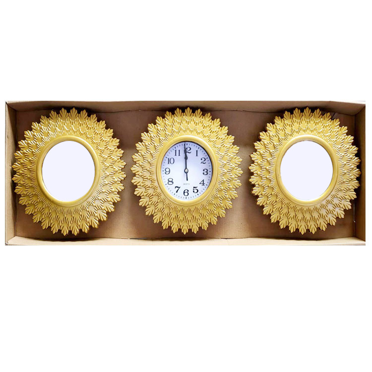 Zidni sat s kvarcnim pogonom Jun Xin (model 503A), kružni dizajn s trostranim ogledalom, PVC brojčanik, Plexiglass ogledalo, svjetsko vrijeme s 24-satnim indikatorom