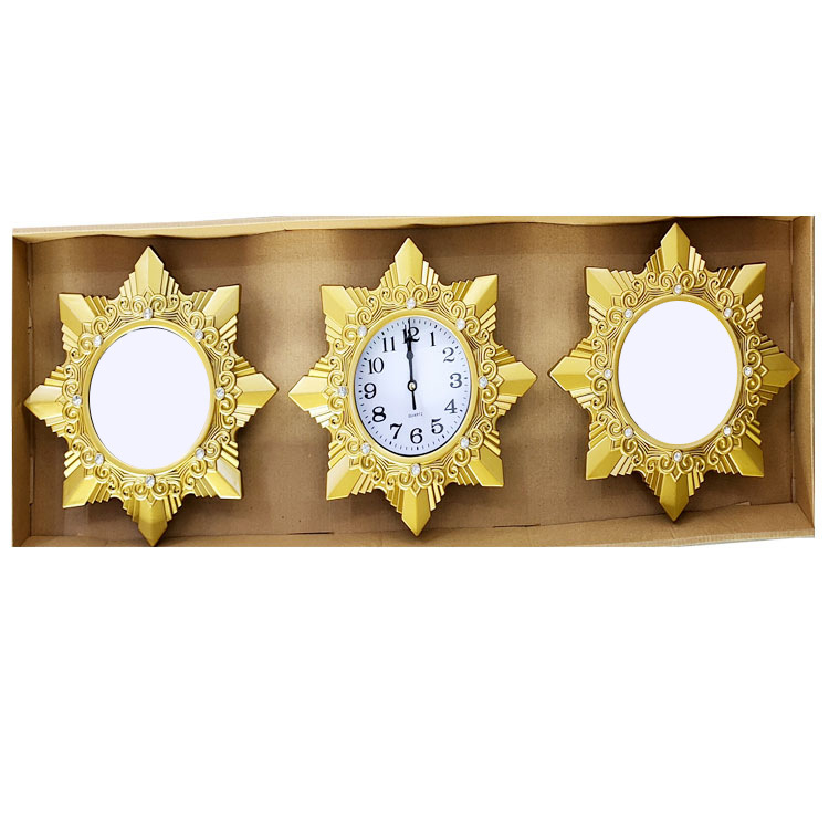 Zidni sat s kvarcnim pogonom Jun Xin (model 503A), kružni dizajn s trostranim ogledalom, PVC brojčanik, Plexiglass ogledalo, svjetsko vrijeme s 24-satnim indikatorom