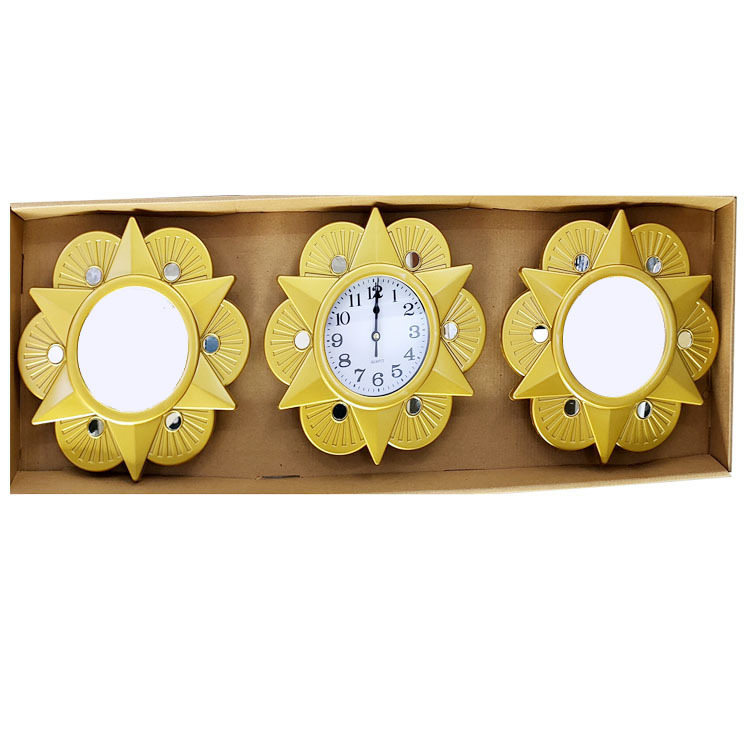 Zidni sat s kvarcnim pogonom Jun Xin (model 503A), kružni dizajn s trostranim ogledalom, PVC brojčanik, Plexiglass ogledalo, svjetsko vrijeme s 24-satnim indikatorom