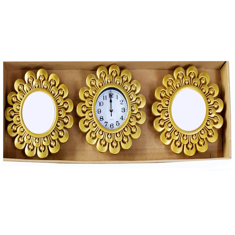 Zidni sat s kvarcnim pogonom Jun Xin (model 503A), kružni dizajn s trostranim ogledalom, PVC brojčanik, Plexiglass ogledalo, svjetsko vrijeme s 24-satnim indikatorom