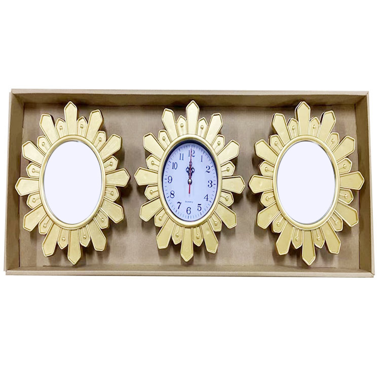 Zidni sat s kvarcnim pogonom Jun Xin (model 503A), kružni dizajn s trostranim ogledalom, PVC brojčanik, Plexiglass ogledalo, svjetsko vrijeme s 24-satnim indikatorom