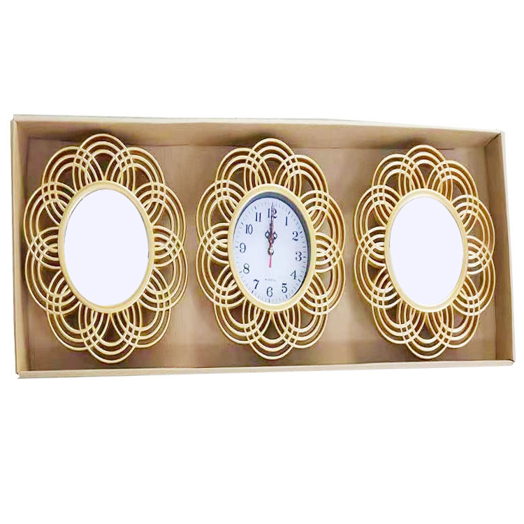 Zidni sat s kvarcnim pogonom Jun Xin (model 503A), kružni dizajn s trostranim ogledalom, PVC brojčanik, Plexiglass ogledalo, svjetsko vrijeme s 24-satnim indikatorom