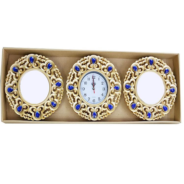 Zidni sat s kvarcnim pogonom Jun Xin (model 503A), kružni dizajn s trostranim ogledalom, PVC brojčanik, Plexiglass ogledalo, svjetsko vrijeme s 24-satnim indikatorom