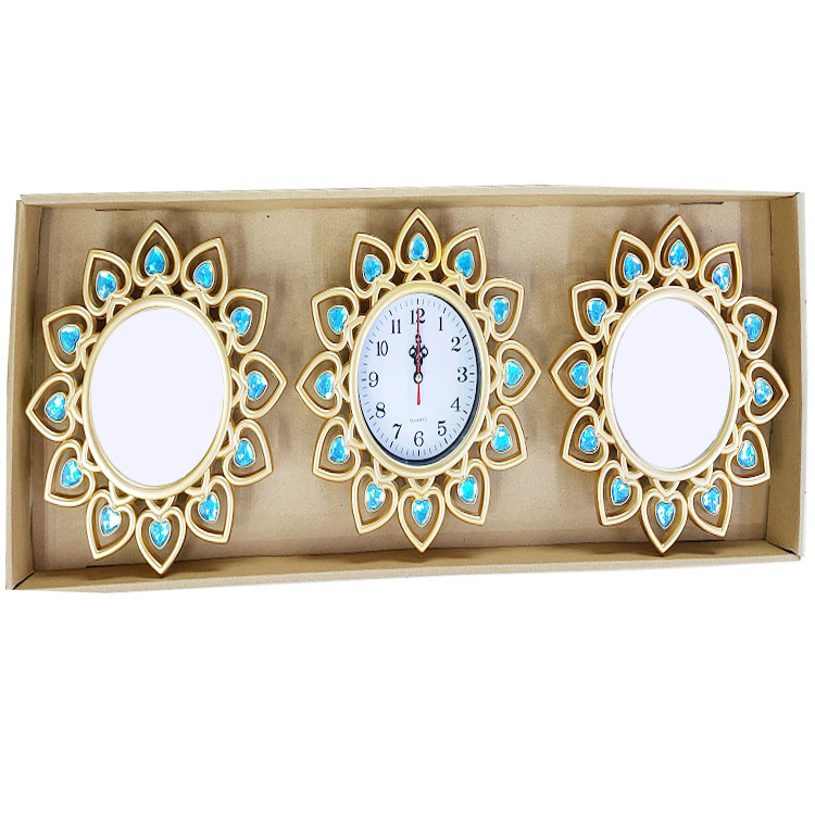 Zidni sat s kvarcnim pogonom Jun Xin (model 503A), kružni dizajn s trostranim ogledalom, PVC brojčanik, Plexiglass ogledalo, svjetsko vrijeme s 24-satnim indikatorom