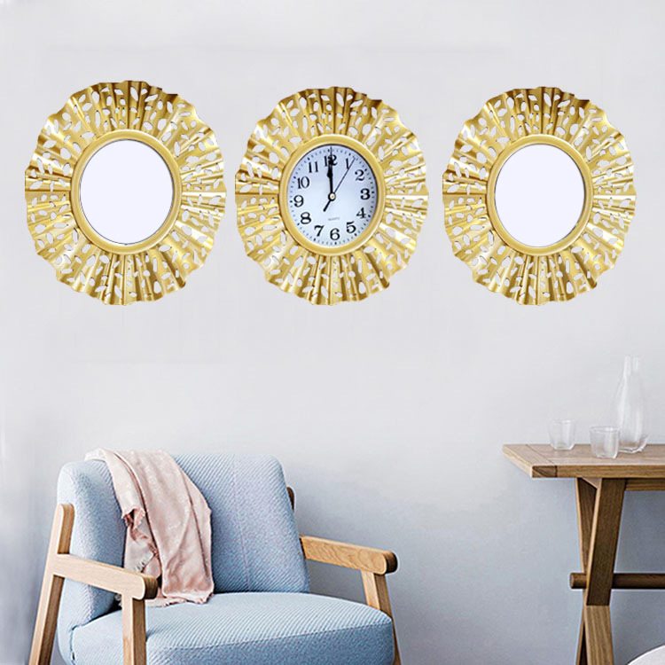 Zidni sat s kvarcnim pogonom Jun Xin (model 503A), kružni dizajn s trostranim ogledalom, PVC brojčanik, Plexiglass ogledalo, svjetsko vrijeme s 24-satnim indikatorom