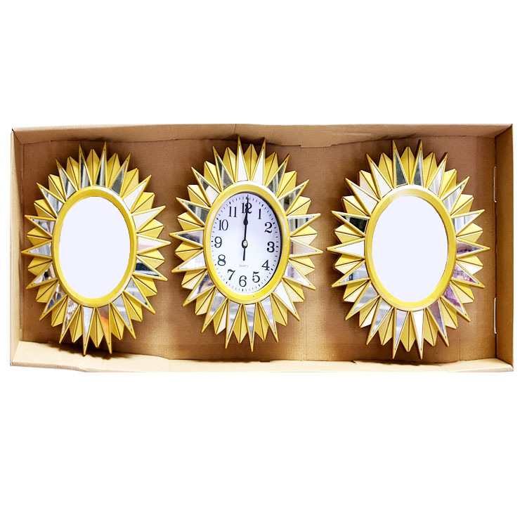 Zidni sat s kvarcnim pogonom Jun Xin (model 503A), kružni dizajn s trostranim ogledalom, PVC brojčanik, Plexiglass ogledalo, svjetsko vrijeme s 24-satnim indikatorom