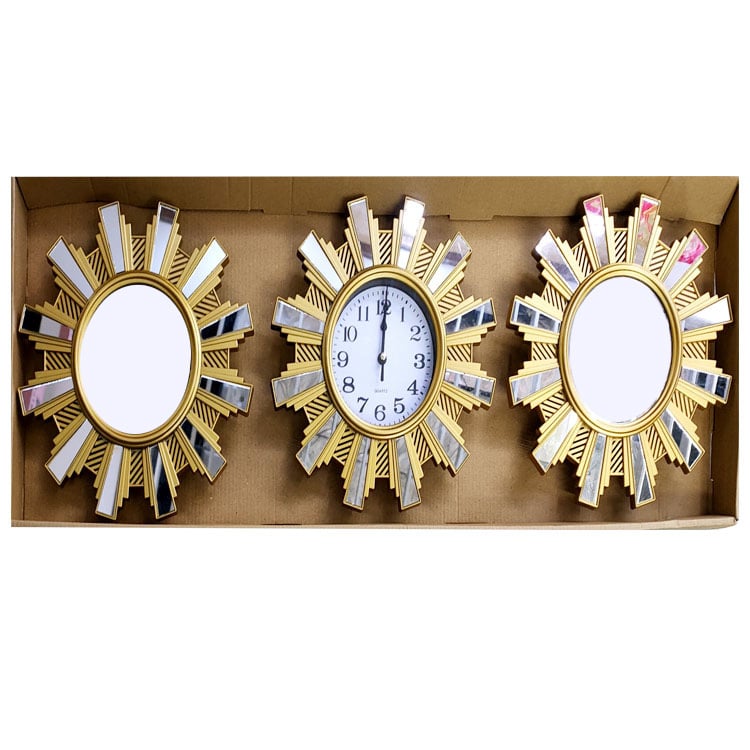 Zidni sat s kvarcnim pogonom Jun Xin (model 503A), kružni dizajn s trostranim ogledalom, PVC brojčanik, Plexiglass ogledalo, svjetsko vrijeme s 24-satnim indikatorom