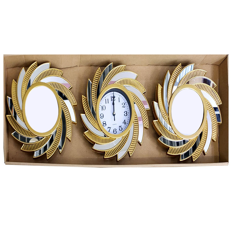 Zidni sat s kvarcnim pogonom Jun Xin (model 503A), kružni dizajn s trostranim ogledalom, PVC brojčanik, Plexiglass ogledalo, svjetsko vrijeme s 24-satnim indikatorom